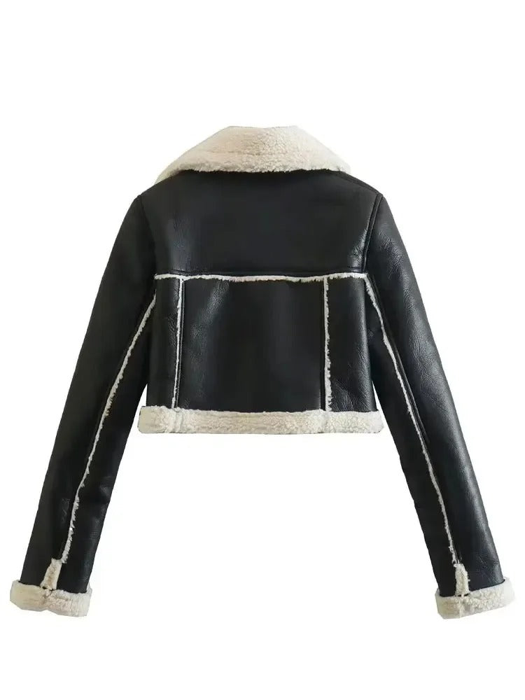 Coppped Leather Jacket Coat